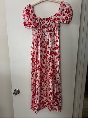 Zara White Dress with Red Floral Smocking
